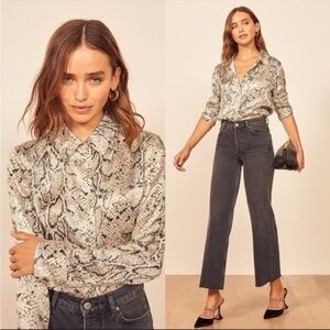 Reformation Rattlesnake Print Button Down Blouse